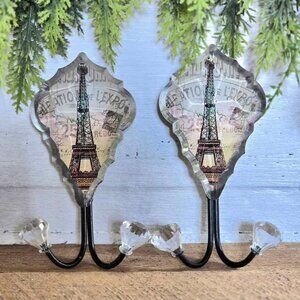 2 Black Eiffel Tower Jeweled Wall Coat or Towel Hooks Shabby Chic Paris Decor